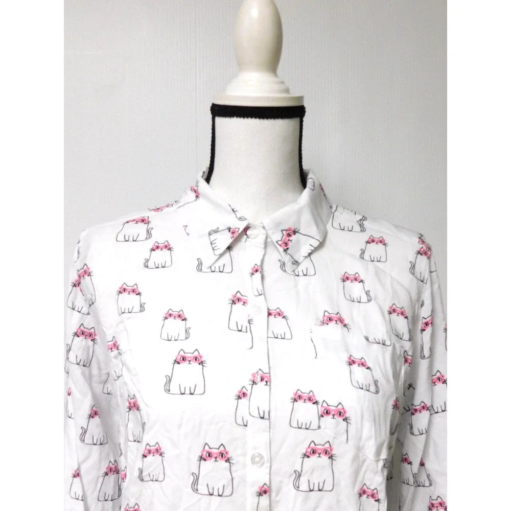 Justice Girls White Blouse with Cats Size 20 Ties in front at waist‎